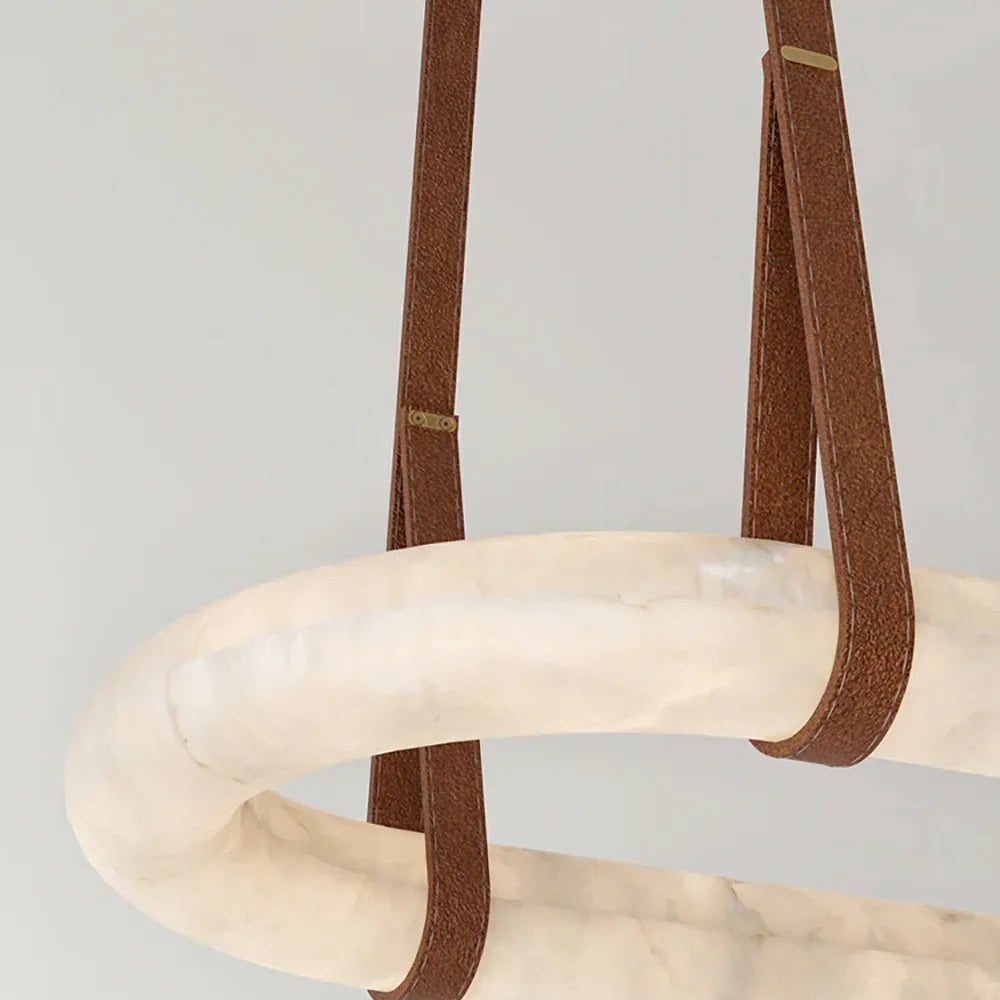 Alabaster Round Leather Chandelier-Chandelier-Blushlighting-Blushlighting