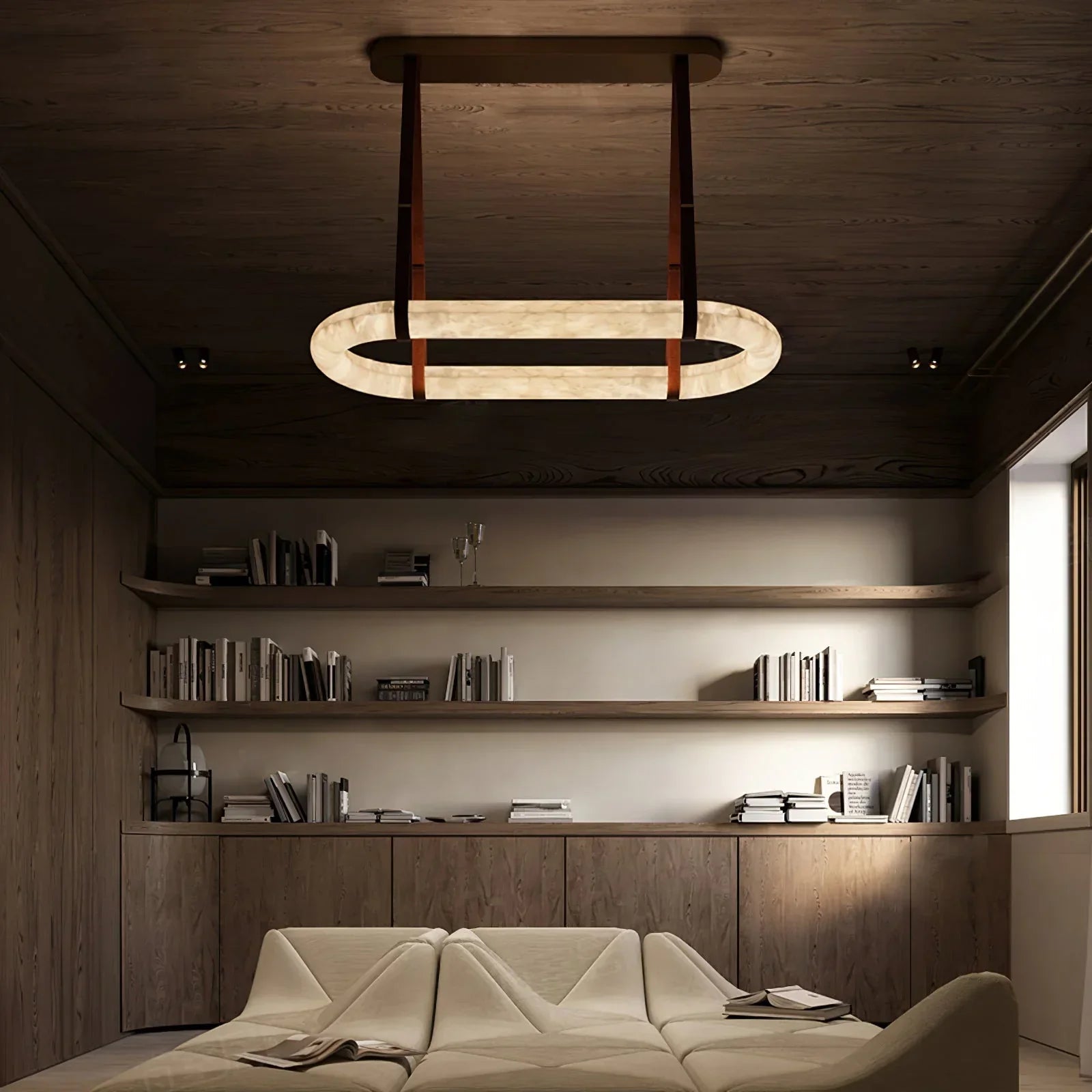 Alabaster Round Leather Chandelier-Chandelier-Blushlighting-Blushlighting