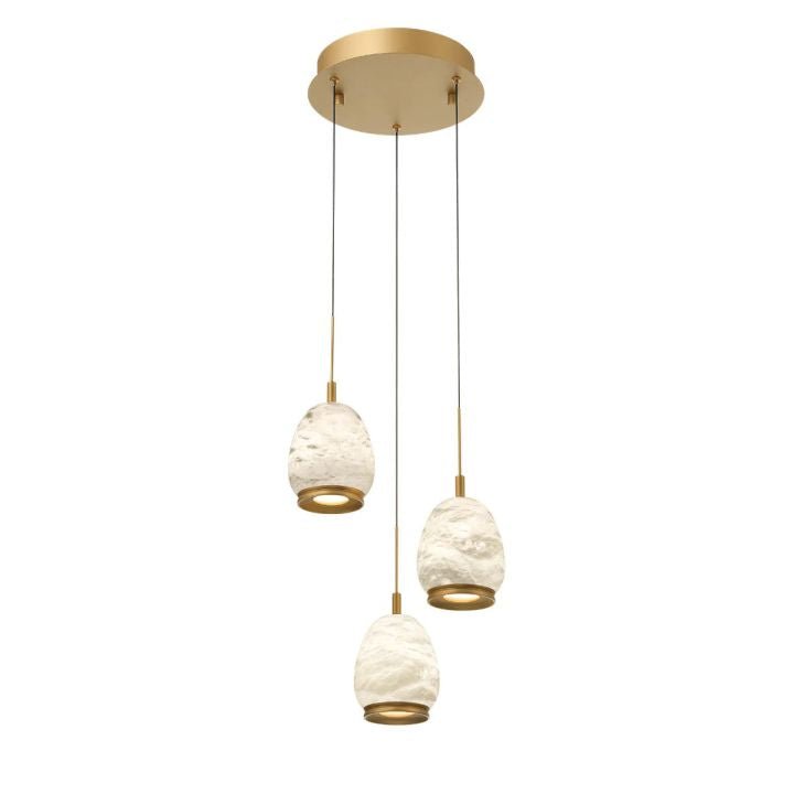 Alabaster Round LED Pendant - Antique Brass3 LightBlushlighting