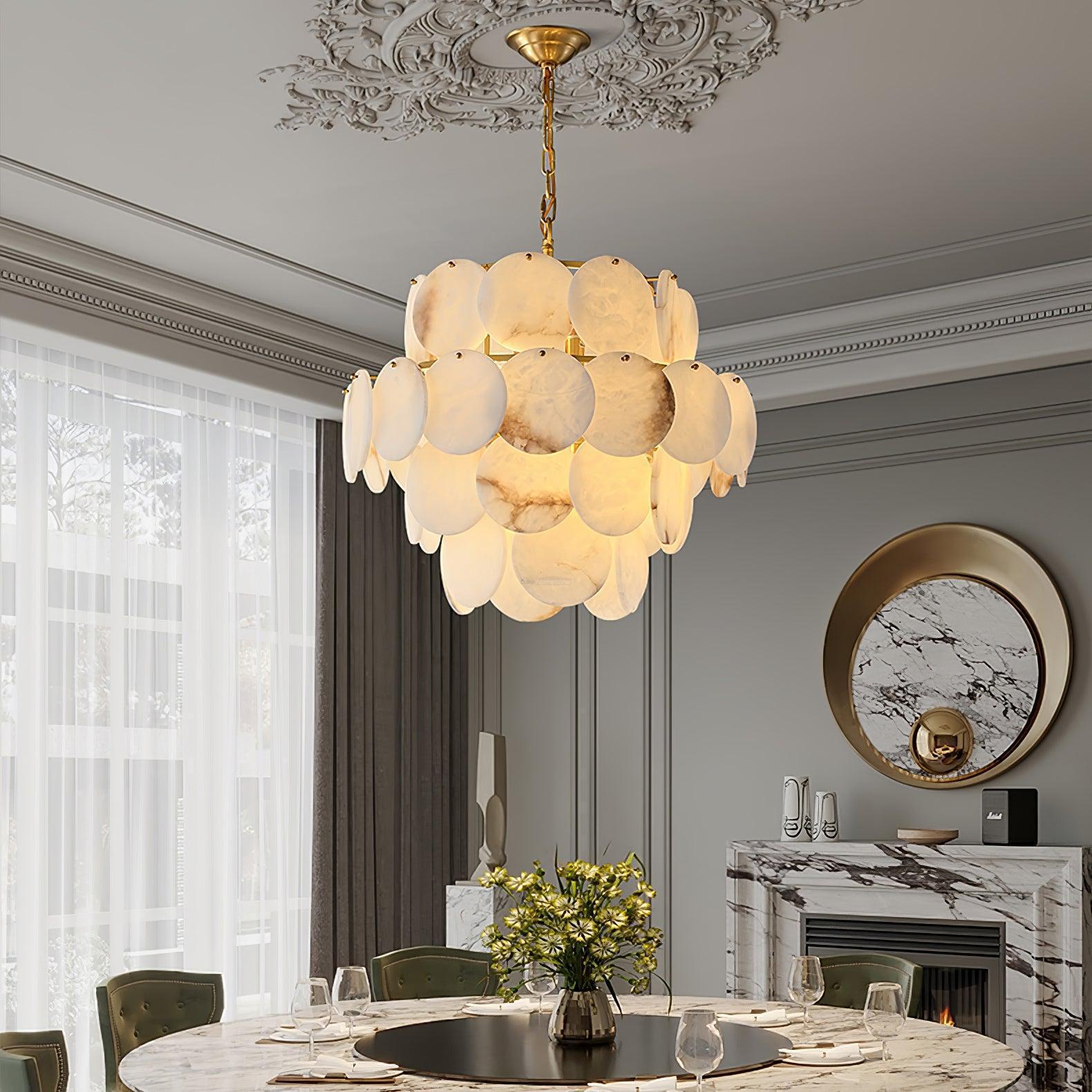 Alabaster Shell Brass Chandelier with 2/3/4/5/6 layer - 2 layers 17.7" x H 17.7" / Dia 45cm x H 45cmBrass & WhiteBlushlighting
