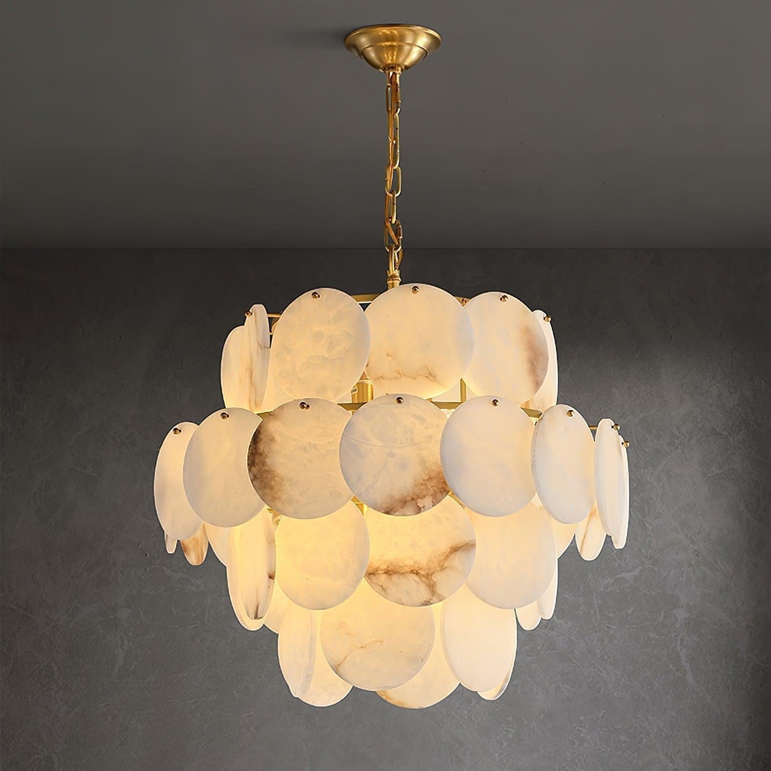 Alabaster Shell Brass Chandelier with 2/3/4/5/6 layer - 6 layers 43.3" x H 35.4" / Dia 110cm x H 90cmBrass & WhiteBlushlighting