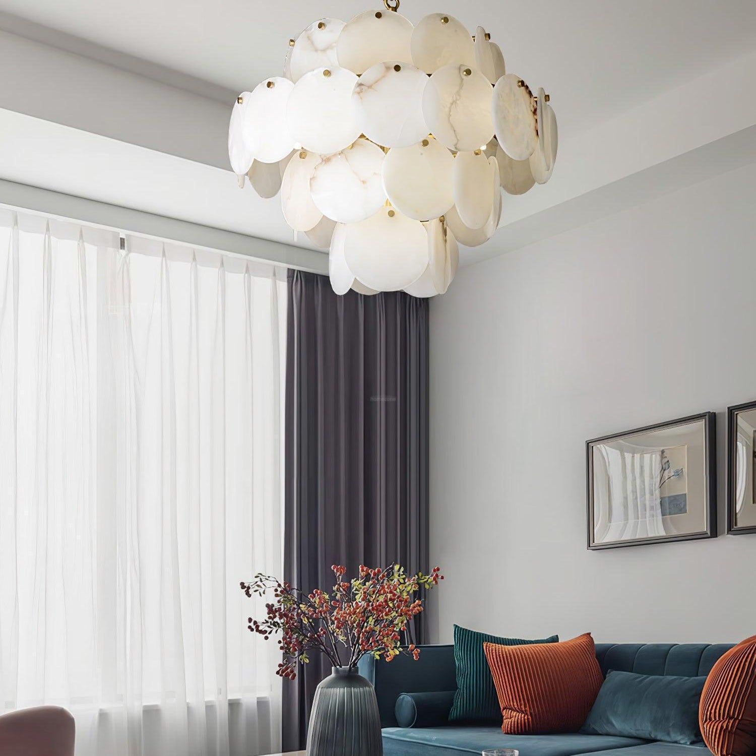Alabaster Shell Brass Chandelier with 2/3/4/5/6 layer - 6 layers 43.3" x H 35.4" / Dia 110cm x H 90cmBrass & WhiteBlushlighting