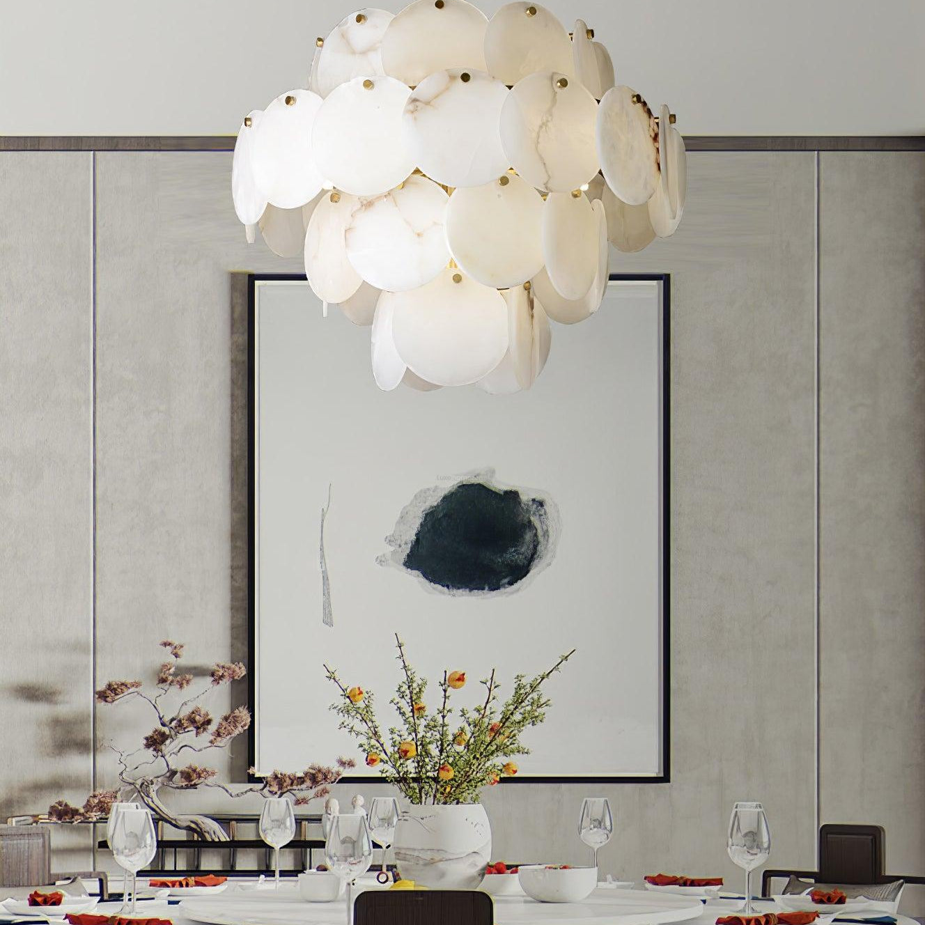 Alabaster Shell Brass Chandelier with 2/3/4/5/6 layer - 6 layers 43.3" x H 35.4" / Dia 110cm x H 90cmBrass & WhiteBlushlighting