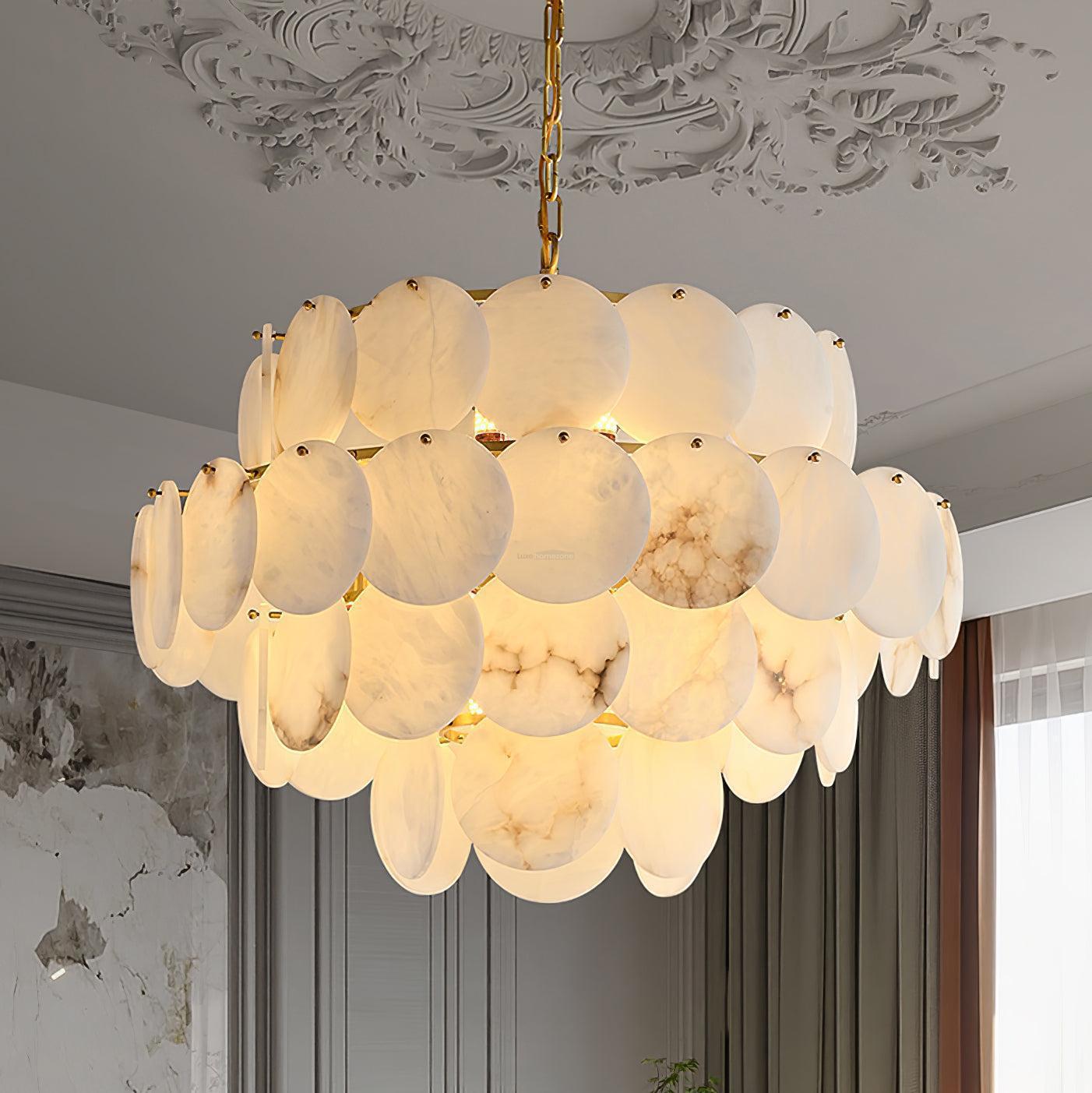 Alabaster Shell Brass Chandelier with 2/3/4/5/6 layer - 6 layers 43.3" x H 35.4" / Dia 110cm x H 90cmBrass & WhiteBlushlighting