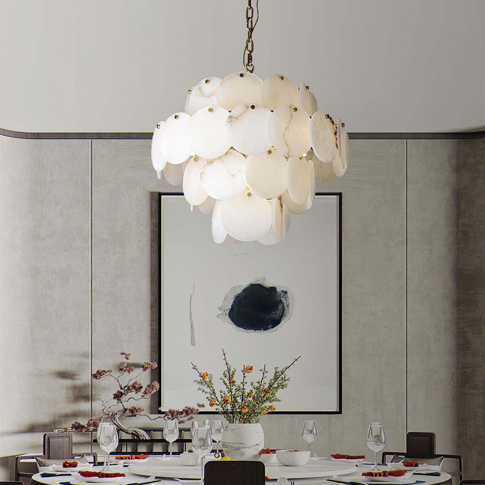 Alabaster Shell Brass Chandelier with 2/3/4/5/6 layer - 6 layers 43.3" x H 35.4" / Dia 110cm x H 90cmBrass & WhiteBlushlighting
