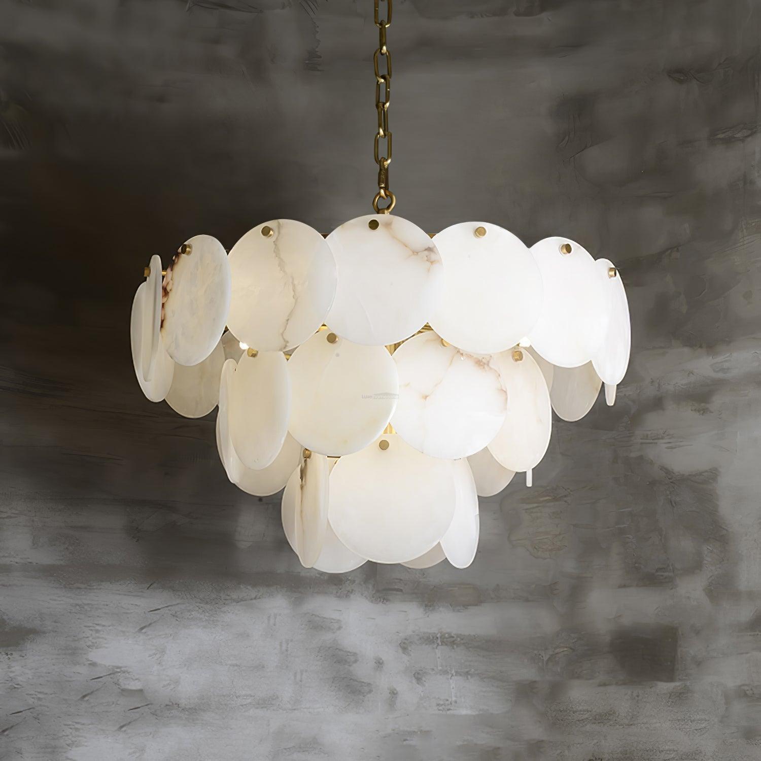 Alabaster Shell Brass Chandelier with 2/3/4/5/6 layer - 6 layers 43.3" x H 35.4" / Dia 110cm x H 90cmBrass & WhiteBlushlighting