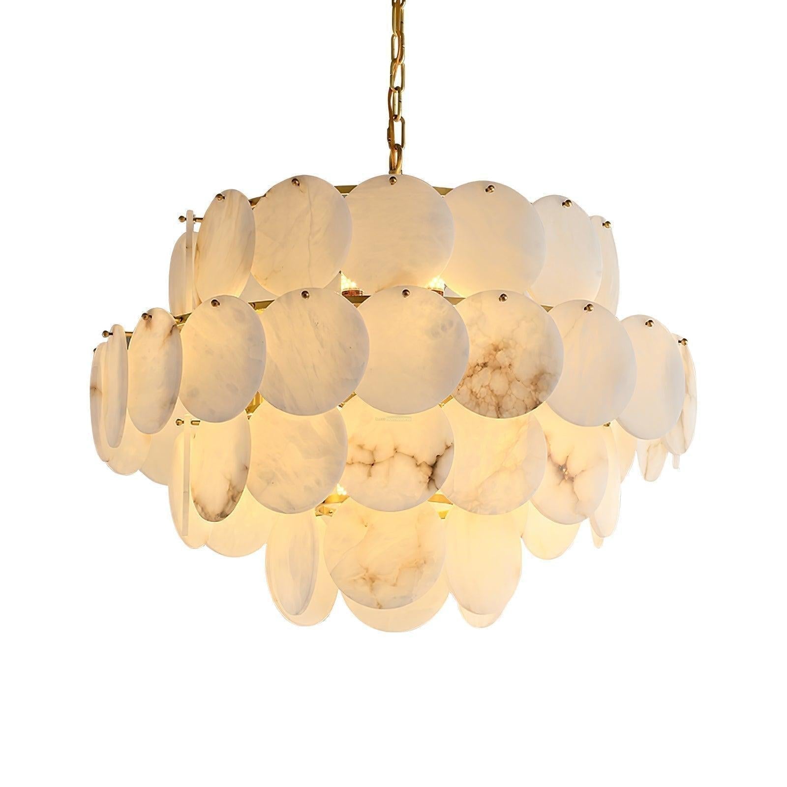 Alabaster Shell Brass Chandelier with 2/3/4/5/6 layer - 4 layers 31.5" x H 29.5" / Dia 80cm x H 75cmBrass & WhiteBlushlighting