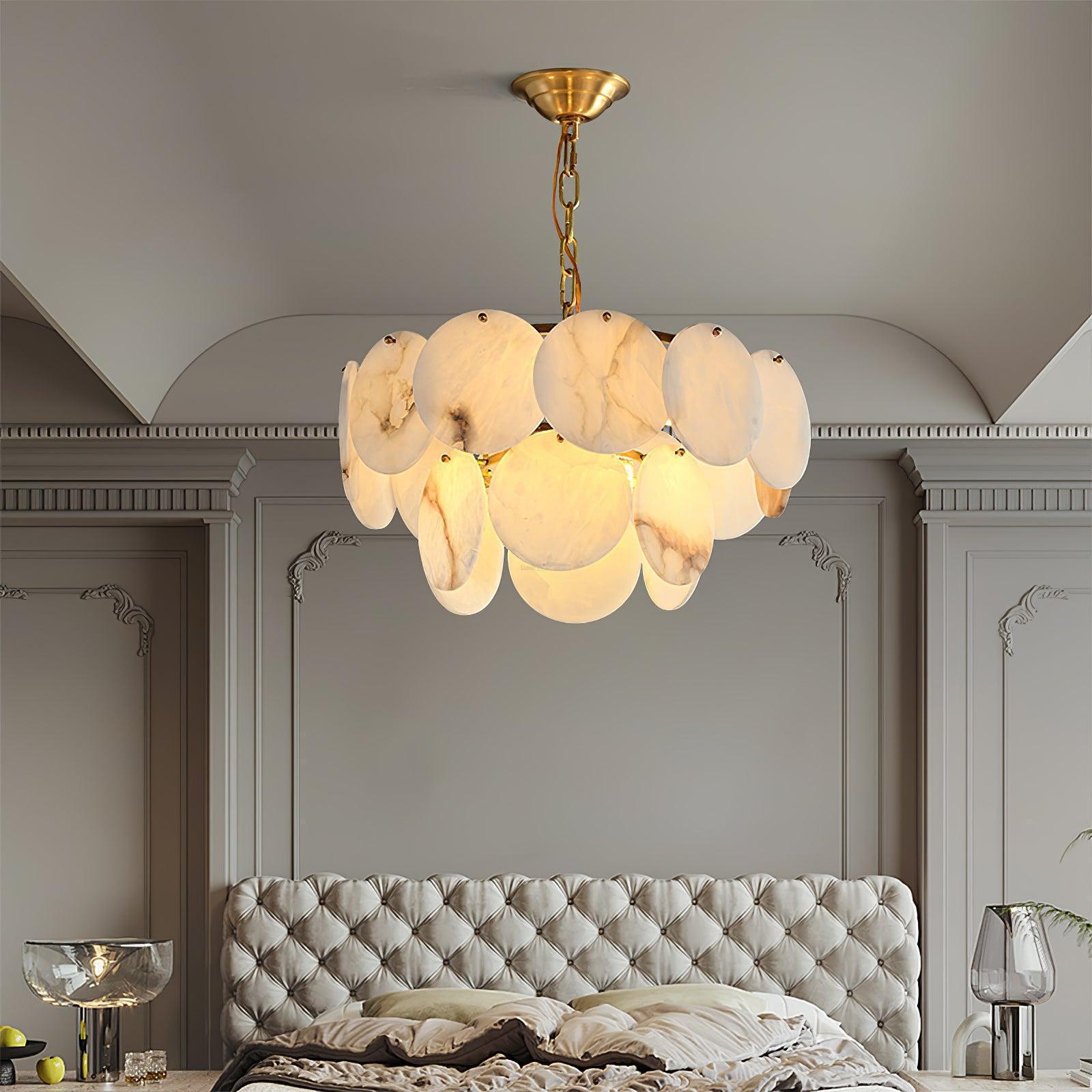 Alabaster Shell Brass Chandelier with 2/3/4/5/6 layer - 6 layers 43.3" x H 35.4" / Dia 110cm x H 90cmBrass & WhiteBlushlighting