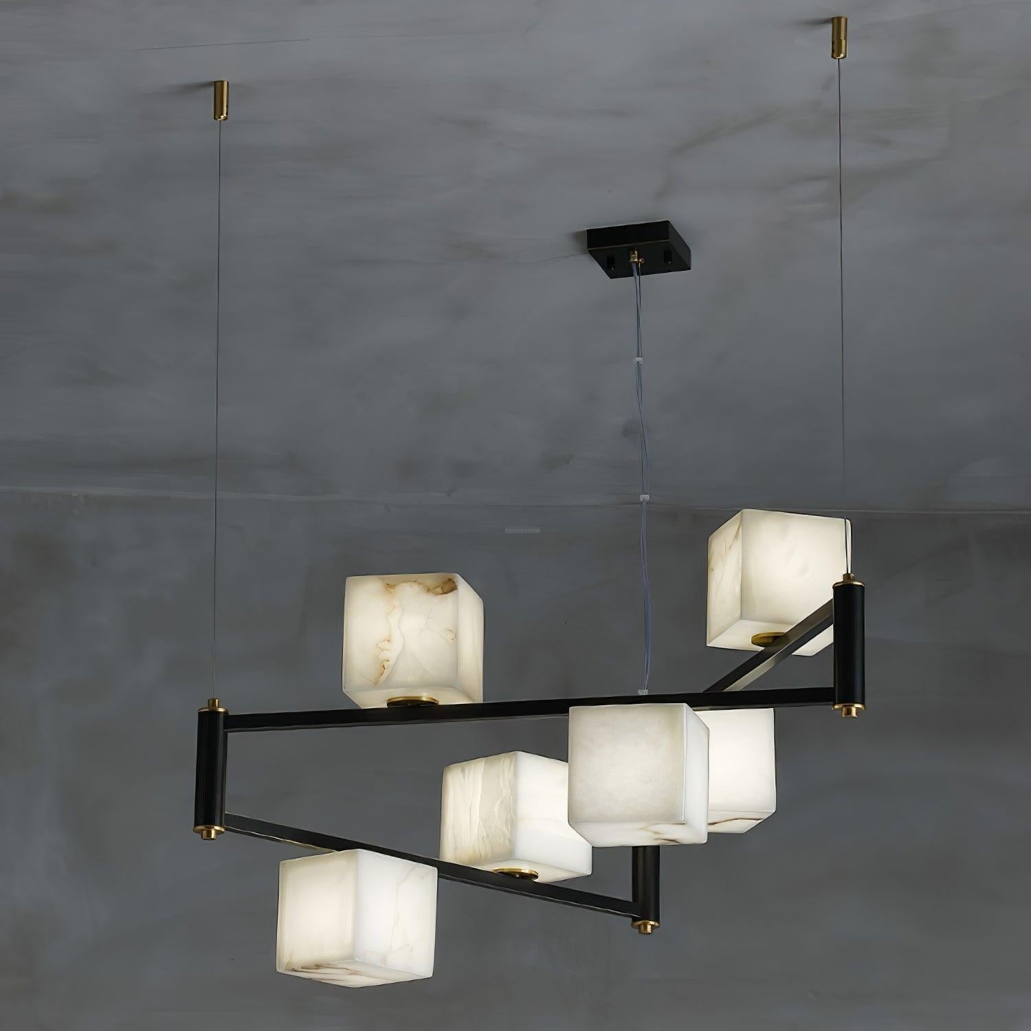 Alabaster Square Box Chandelier with 4/5/6/8/9 heads - 9 Heads L 41.3" x W 41.3" x H 17.7" / L 105cm x W 105cm x H 45cmBrass & Black & WhiteBlushlighting