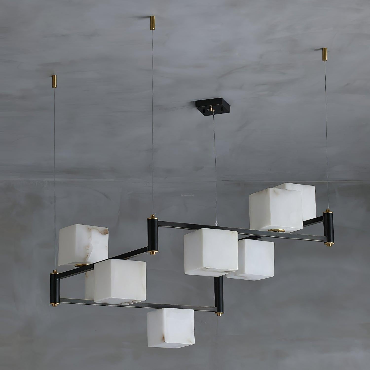 Alabaster Square Box Chandelier with 4/5/6/8/9 heads - 9 Heads L 41.3" x W 41.3" x H 17.7" / L 105cm x W 105cm x H 45cmBrass & Black & WhiteBlushlighting