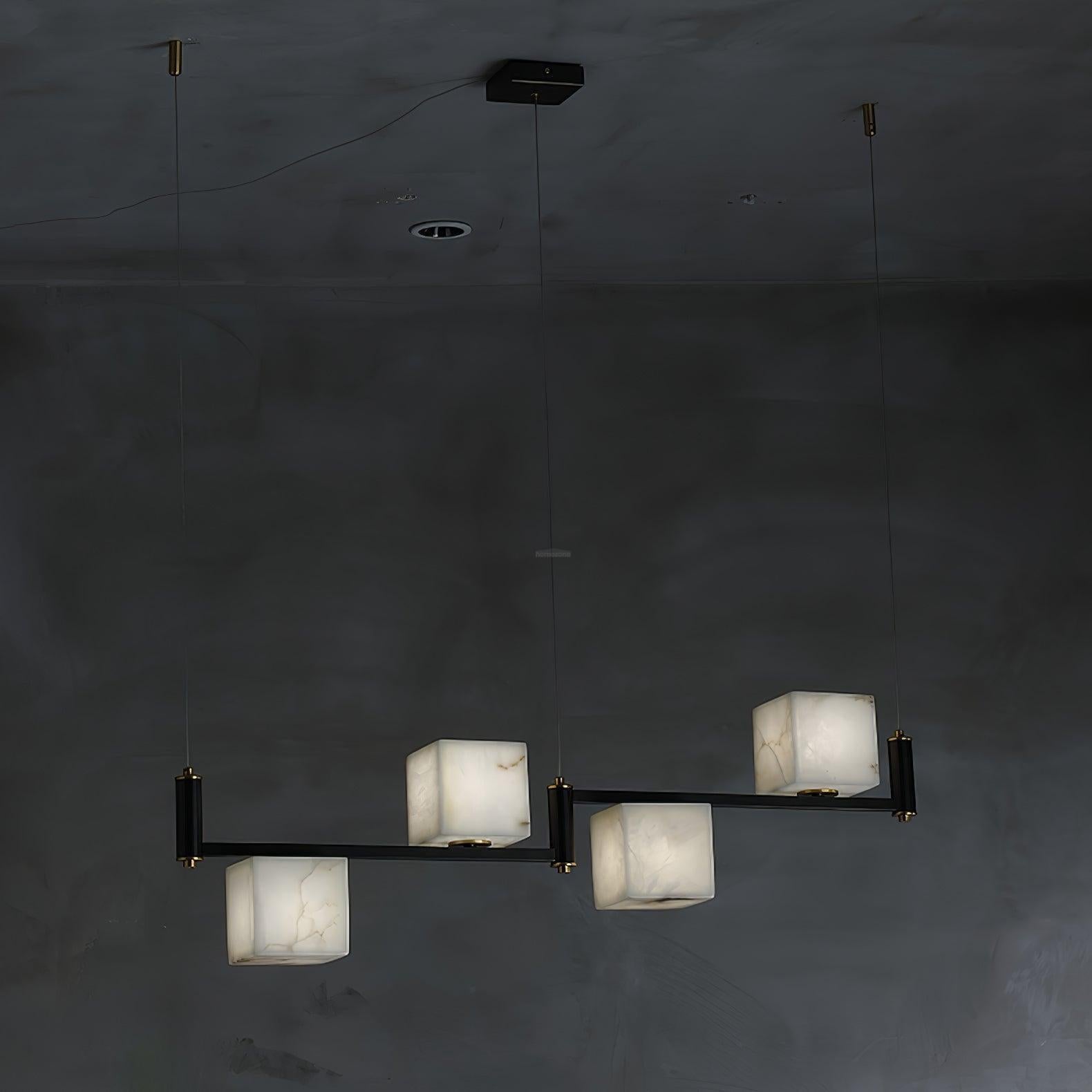 Alabaster Square Box Chandelier with 4/5/6/8/9 heads - 4 Heads L 39.4" x W 4.7" x H 13.8" / L 100cm x W 12cm x H 35cmBrass & Black & WhiteBlushlighting
