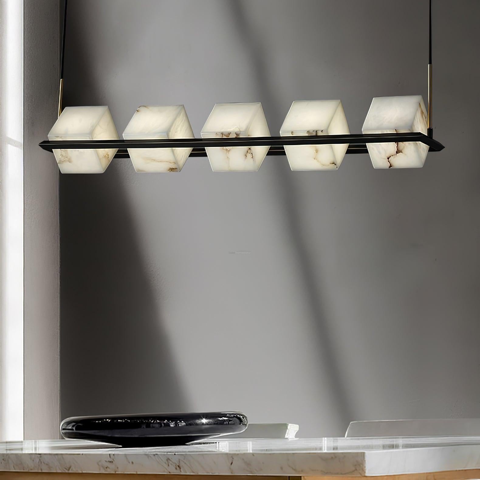 Alabaster Square Box Chandelier with 4/5/6/8/9 heads - 9 Heads L 41.3" x W 41.3" x H 17.7" / L 105cm x W 105cm x H 45cmBrass & Black & WhiteBlushlighting