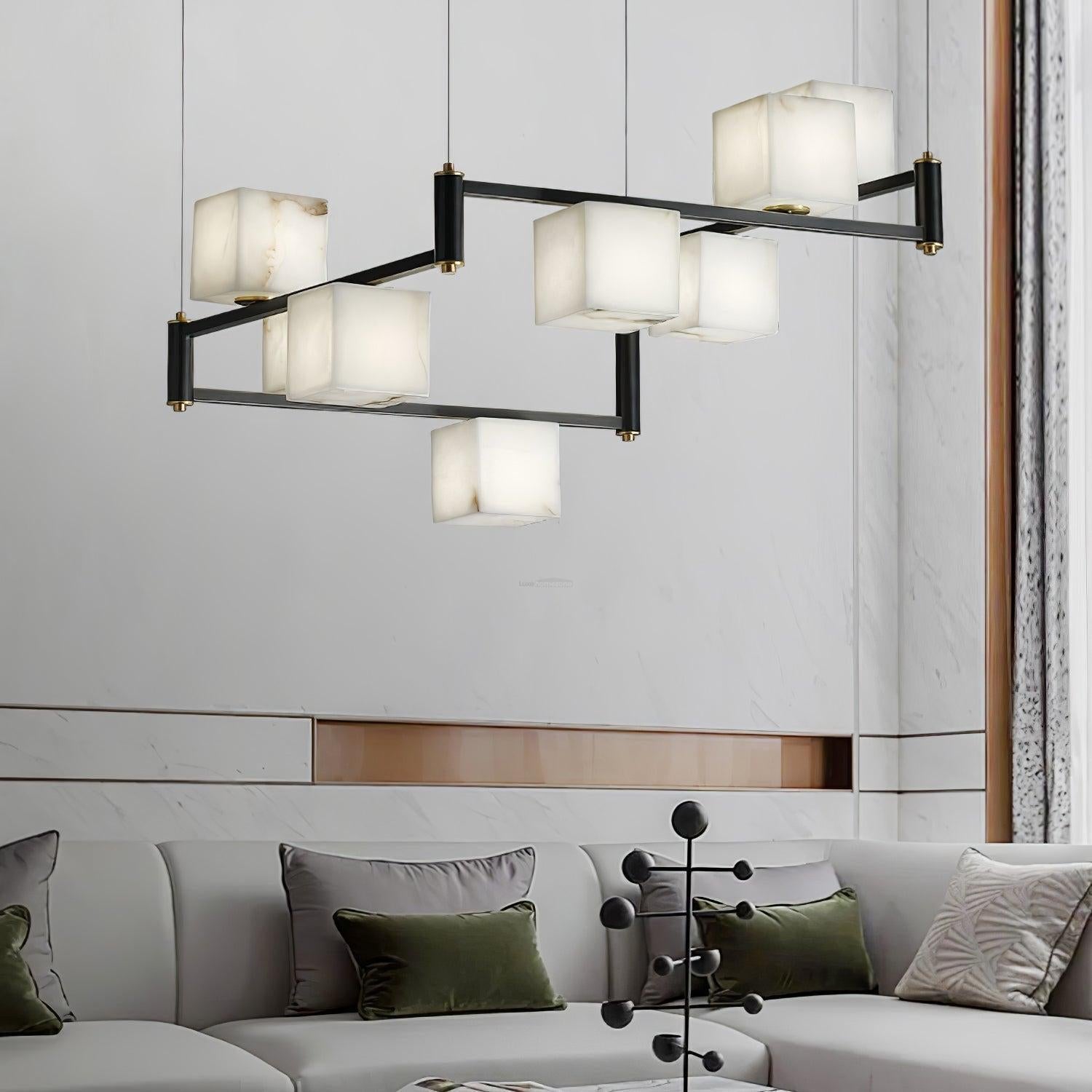 Alabaster Square Box Chandelier with 4/5/6/8/9 heads - 9 Heads L 41.3" x W 41.3" x H 17.7" / L 105cm x W 105cm x H 45cmBrass & Black & WhiteBlushlighting
