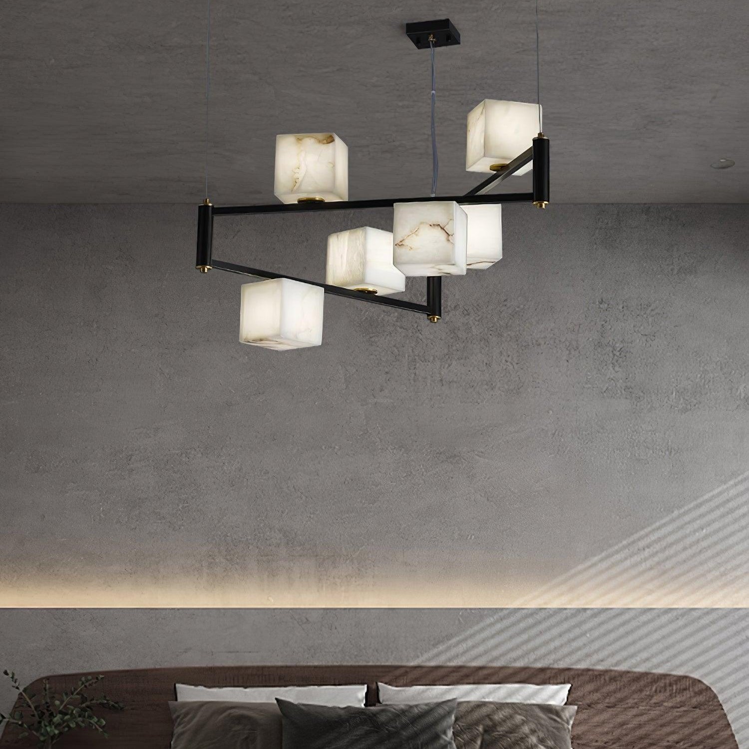 Alabaster Square Box Chandelier with 4/5/6/8/9 heads - 9 Heads L 41.3" x W 41.3" x H 17.7" / L 105cm x W 105cm x H 45cmBrass & Black & WhiteBlushlighting
