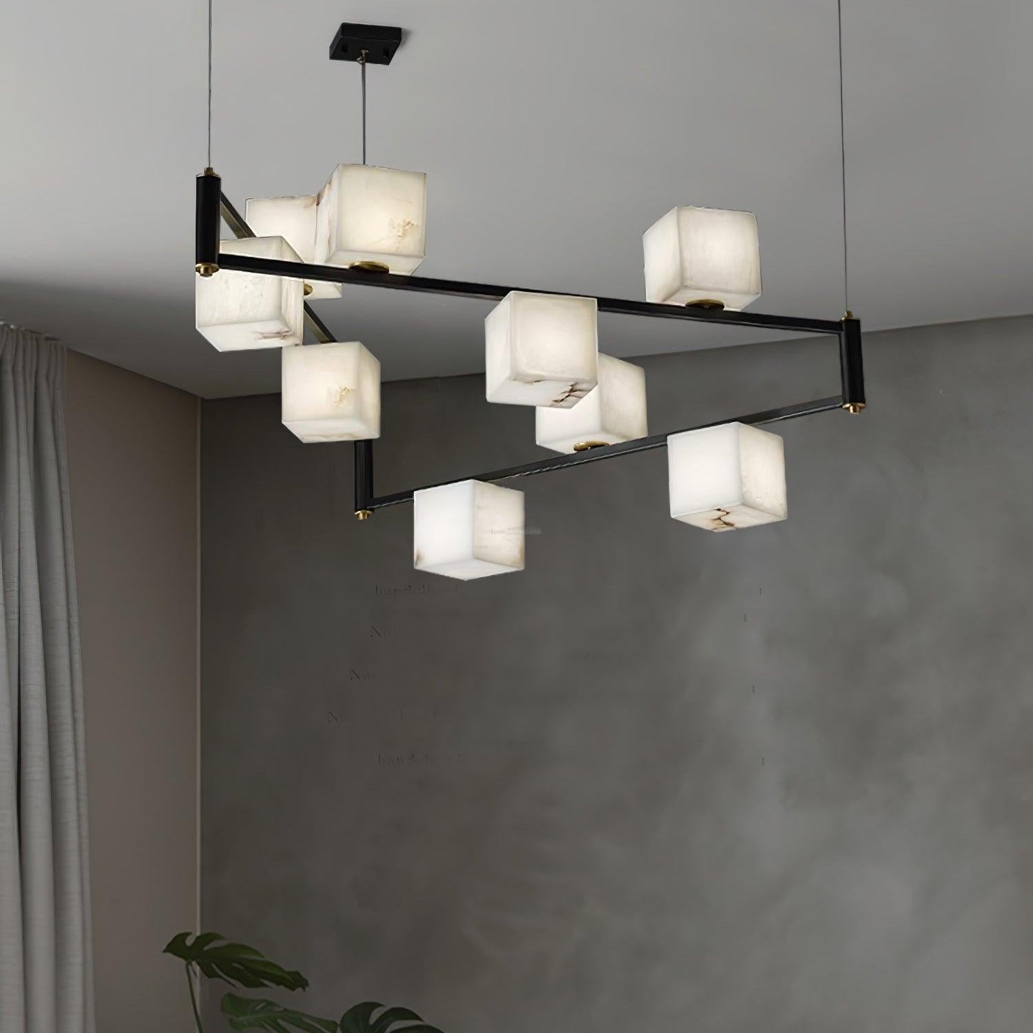 Alabaster Square Box Chandelier with 4/5/6/8/9 heads - 9 Heads L 41.3" x W 41.3" x H 17.7" / L 105cm x W 105cm x H 45cmBrass & Black & WhiteBlushlighting