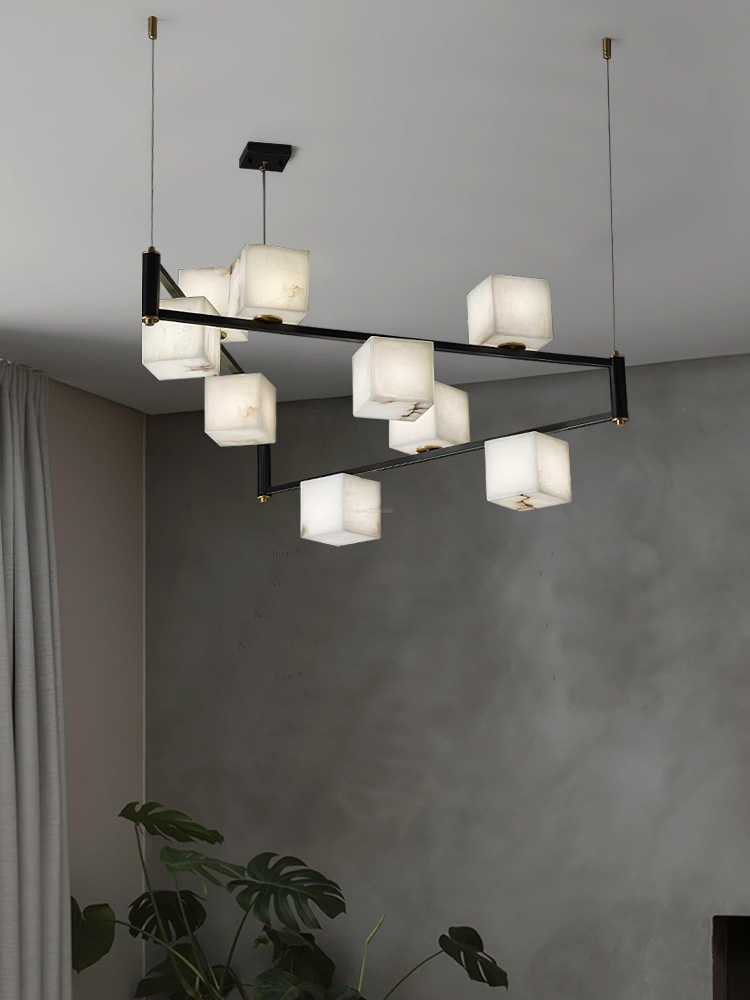 Alabaster Square Box Chandelier with 4/5/6/8/9 heads - 9 Heads L 41.3" x W 41.3" x H 17.7" / L 105cm x W 105cm x H 45cmBrass & Black & WhiteBlushlighting