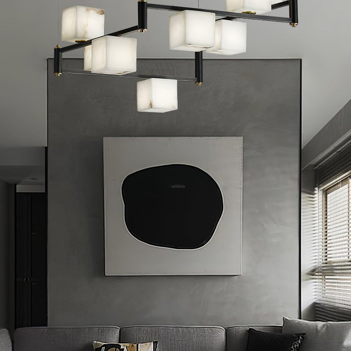 Alabaster Square Box Chandelier with 4/5/6/8/9 heads - 9 Heads L 41.3" x W 41.3" x H 17.7" / L 105cm x W 105cm x H 45cmBrass & Black & WhiteBlushlighting