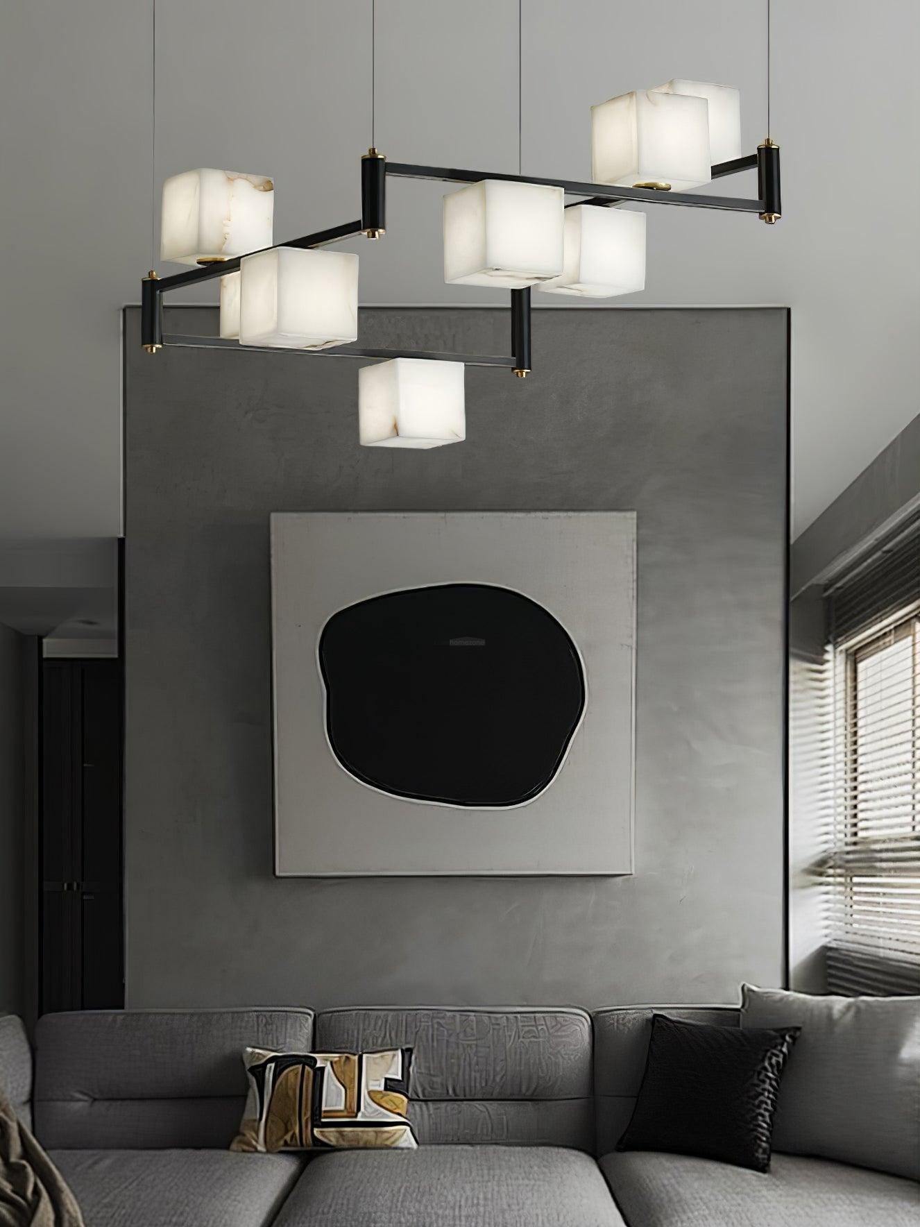 Alabaster Square Box Chandelier with 4/5/6/8/9 heads - 9 Heads L 41.3" x W 41.3" x H 17.7" / L 105cm x W 105cm x H 45cmBrass & Black & WhiteBlushlighting
