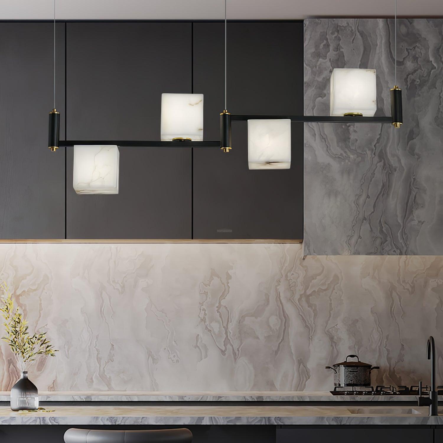 Alabaster Square Box Chandelier with 4/5/6/8/9 heads - 9 Heads L 41.3" x W 41.3" x H 17.7" / L 105cm x W 105cm x H 45cmBrass & Black & WhiteBlushlighting