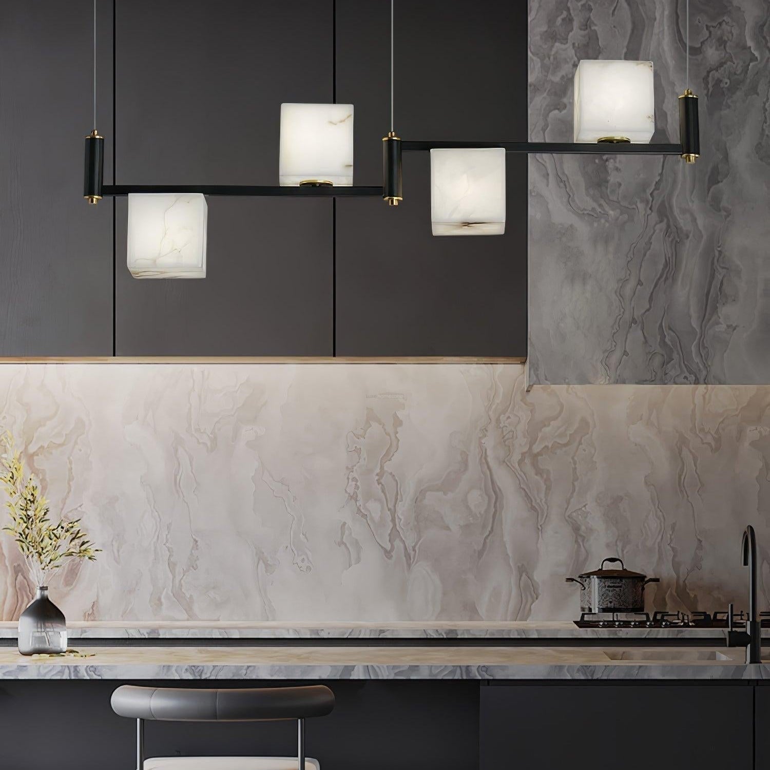 Alabaster Square Box Chandelier with 4/5/6/8/9 heads - 9 Heads L 41.3" x W 41.3" x H 17.7" / L 105cm x W 105cm x H 45cmBrass & Black & WhiteBlushlighting