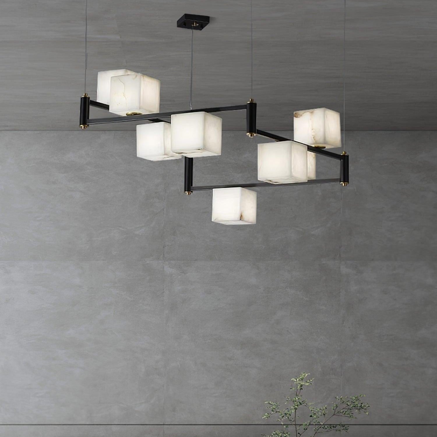 Alabaster Square Box Chandelier with 4/5/6/8/9 heads - 9 Heads L 41.3" x W 41.3" x H 17.7" / L 105cm x W 105cm x H 45cmBrass & Black & WhiteBlushlighting