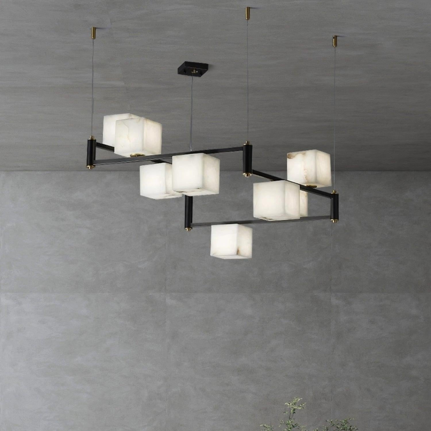 Alabaster Square Box Chandelier with 4/5/6/8/9 heads - 9 Heads L 41.3" x W 41.3" x H 17.7" / L 105cm x W 105cm x H 45cmBrass & Black & WhiteBlushlighting