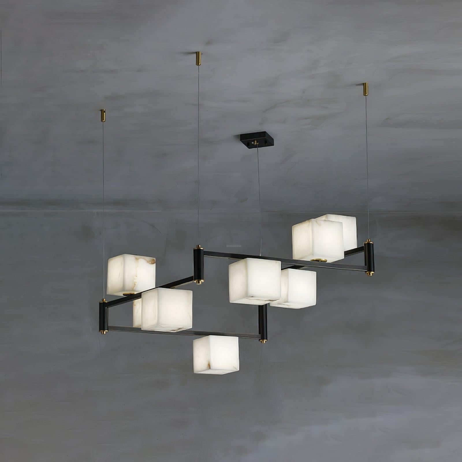 Alabaster Square Box Chandelier with 4/5/6/8/9 heads - 9 Heads L 41.3" x W 41.3" x H 17.7" / L 105cm x W 105cm x H 45cmBrass & Black & WhiteBlushlighting