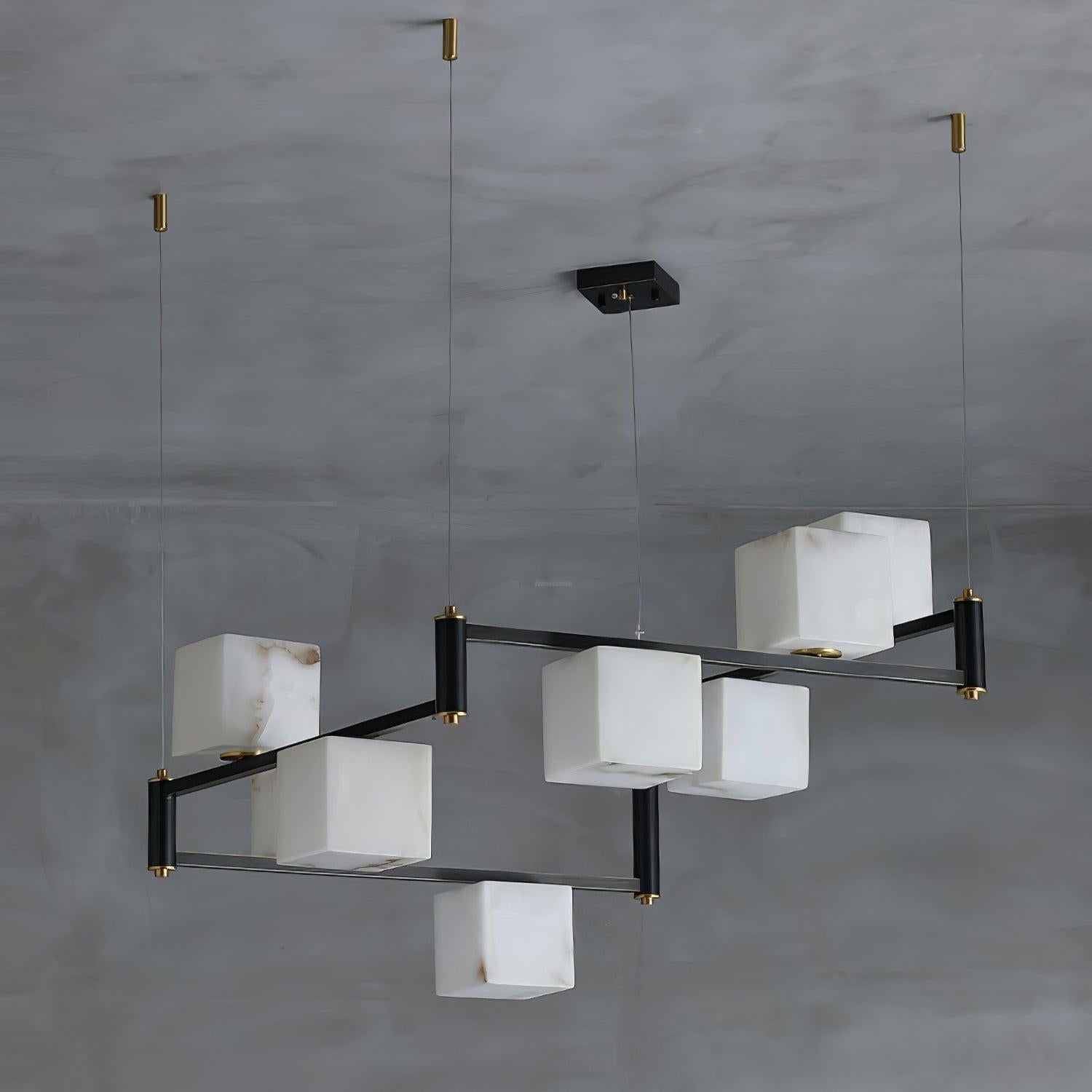 Alabaster Square Box Chandelier with 4/5/6/8/9 heads - 9 Heads L 41.3" x W 41.3" x H 17.7" / L 105cm x W 105cm x H 45cmBrass & Black & WhiteBlushlighting
