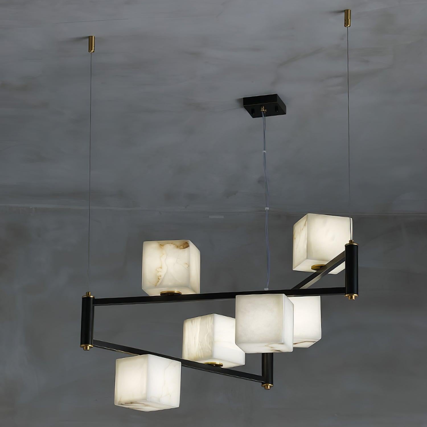 Alabaster Square Box Chandelier with 4/5/6/8/9 heads-6 Heads L 31.5" x W 31.5" x H 17.7" / L 80cm x W 80cm x H 45cm-Brass & Black & White-Blushlighting