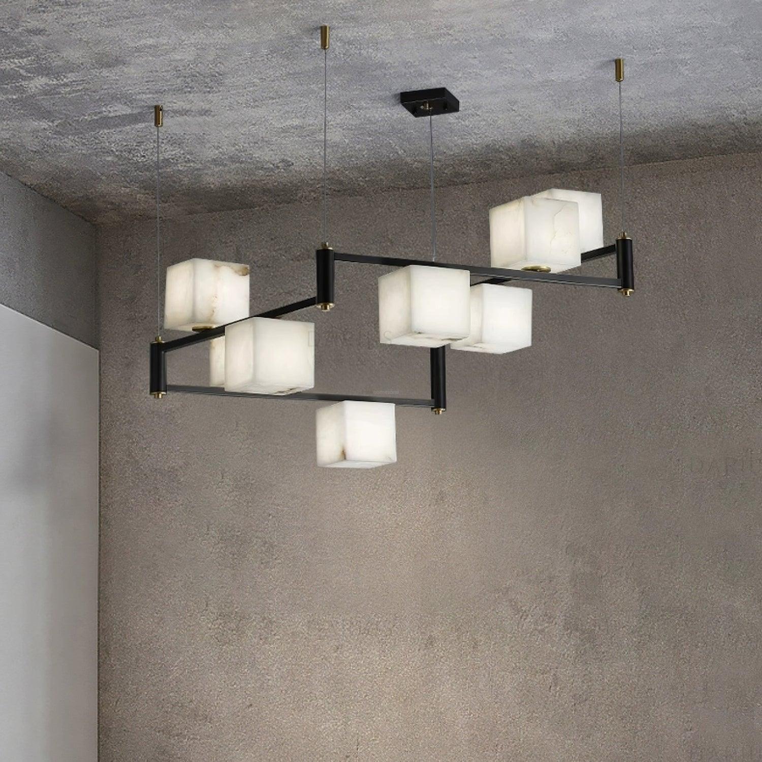 Alabaster Square Box Chandelier with 4/5/6/8/9 heads-Blushlighting