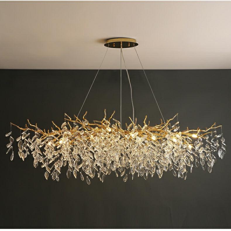 Albero Modern French - Style Branch Crystal Chandelier with Crystal Leaf - Rectangle L 55.1"*W19.7"*H19.7"/14 Lights/23.7kgWarm LightBlushlighting