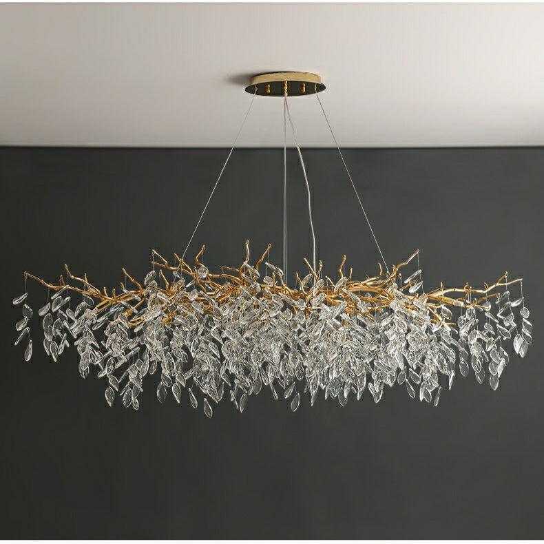 Albero Modern French - Style Branch Crystal Chandelier with Crystal Leaf - Rectangle L 55.1"*W19.7"*H19.7"/14 Lights/23.7kgWarm LightBlushlighting