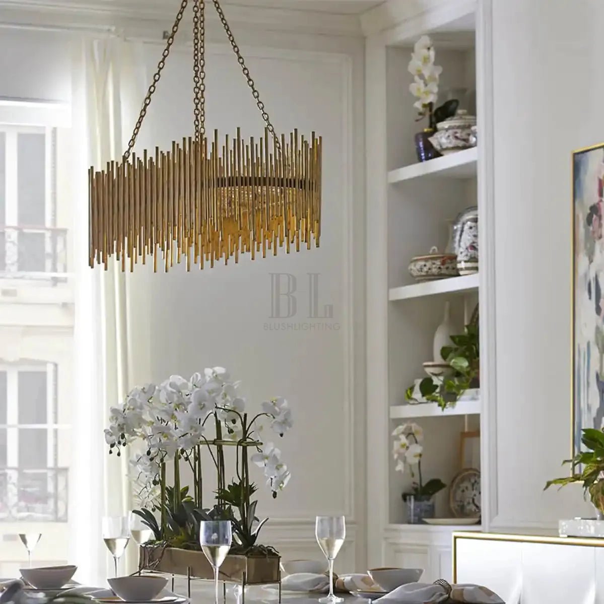 Althely 10 Lights Rectangle Pendant Chandelier - GoldBlushlighting