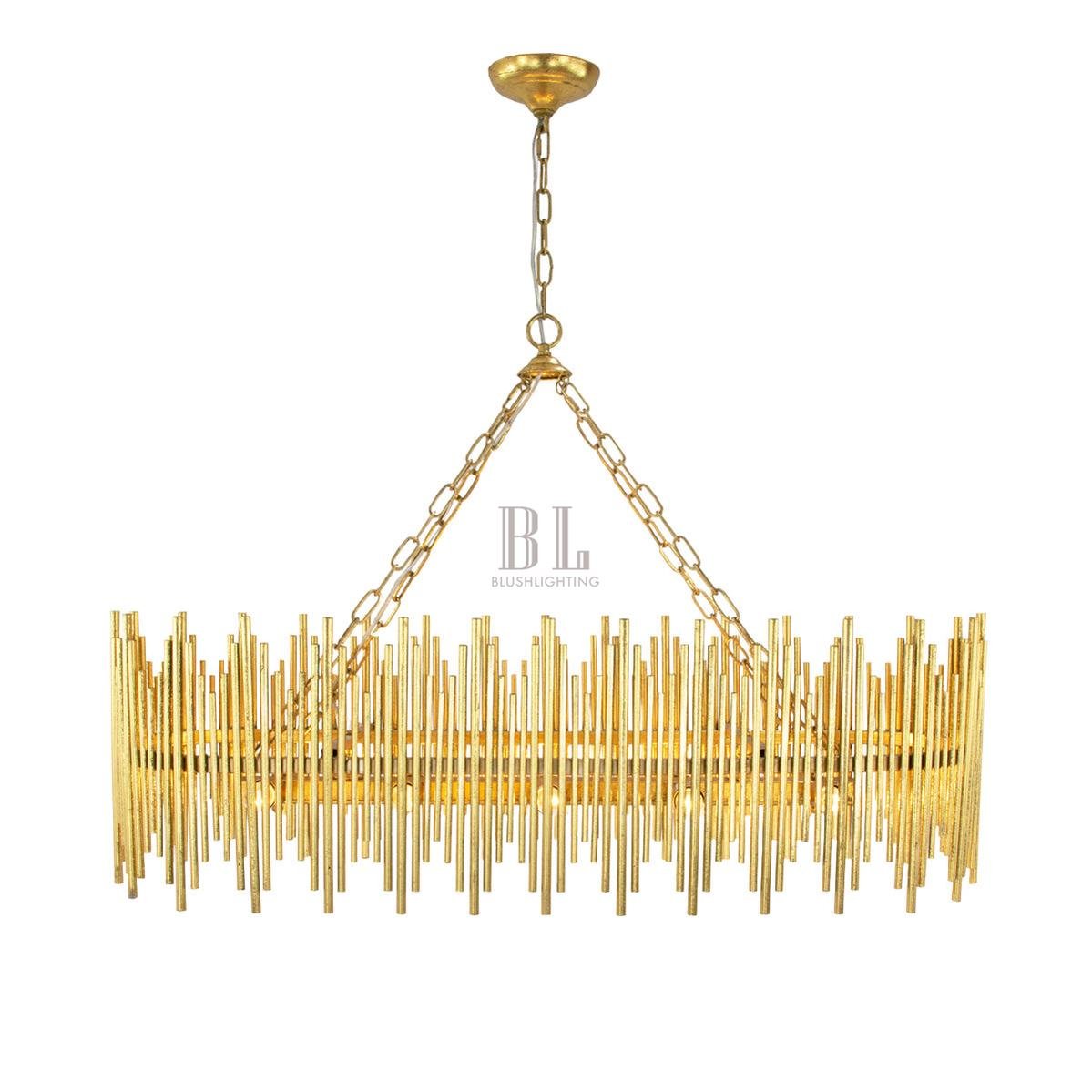 Althely 10 Lights Rectangle Pendant Chandelier - GoldBlushlighting