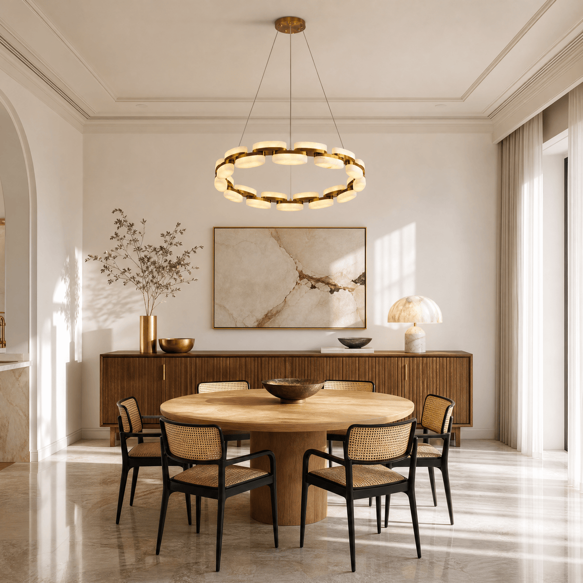Amara Alabaster Round Ring Chandelier - D600×H100Blushlighting