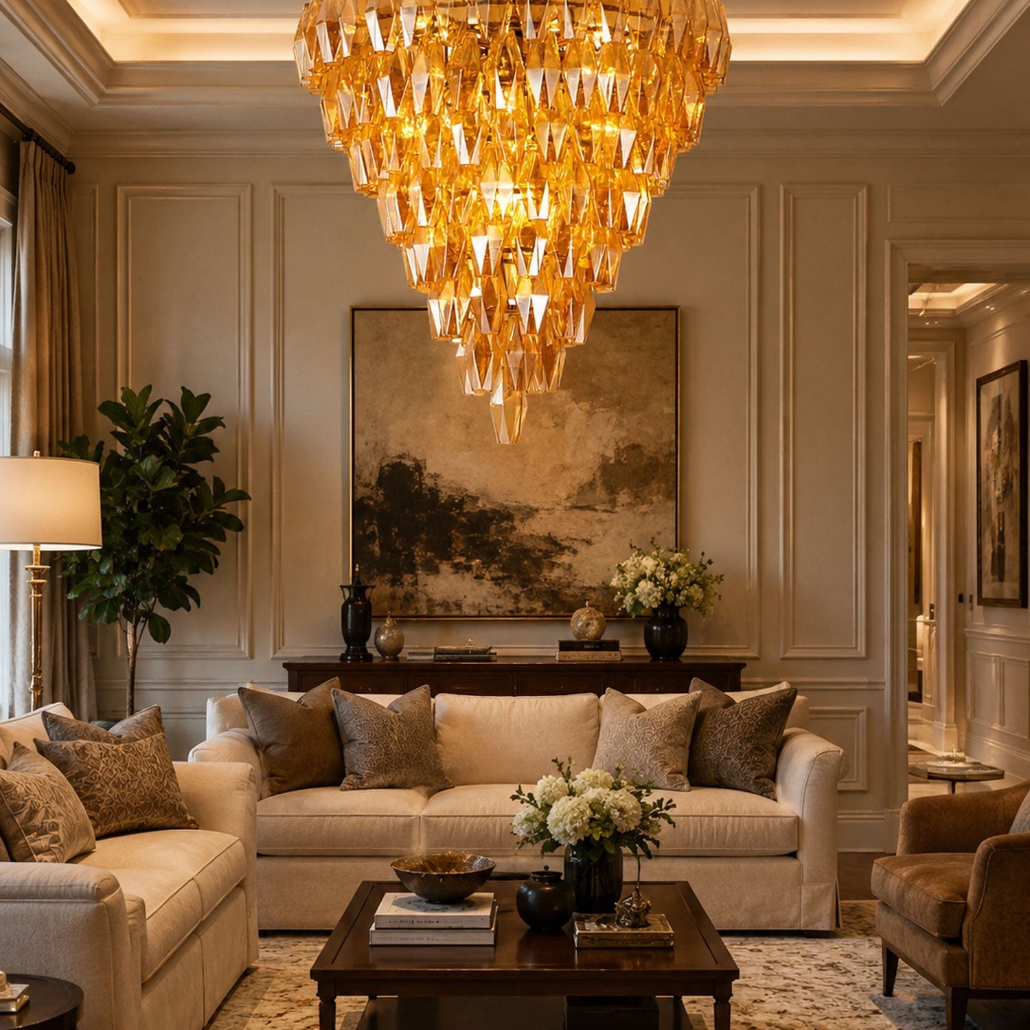 Amber Empire Chandelier - ∅ 39.4″ x H 39.4″Gold & AmberBlushlighting