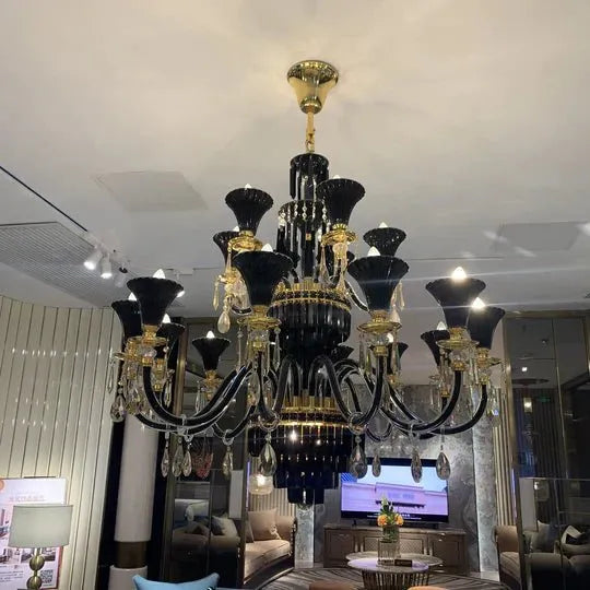 American Traditional Branch Crystal Chandelier with Candle Design in Black and Gold - 10 Lights:D33.5"*H23.6"Warm LightBlushlighting