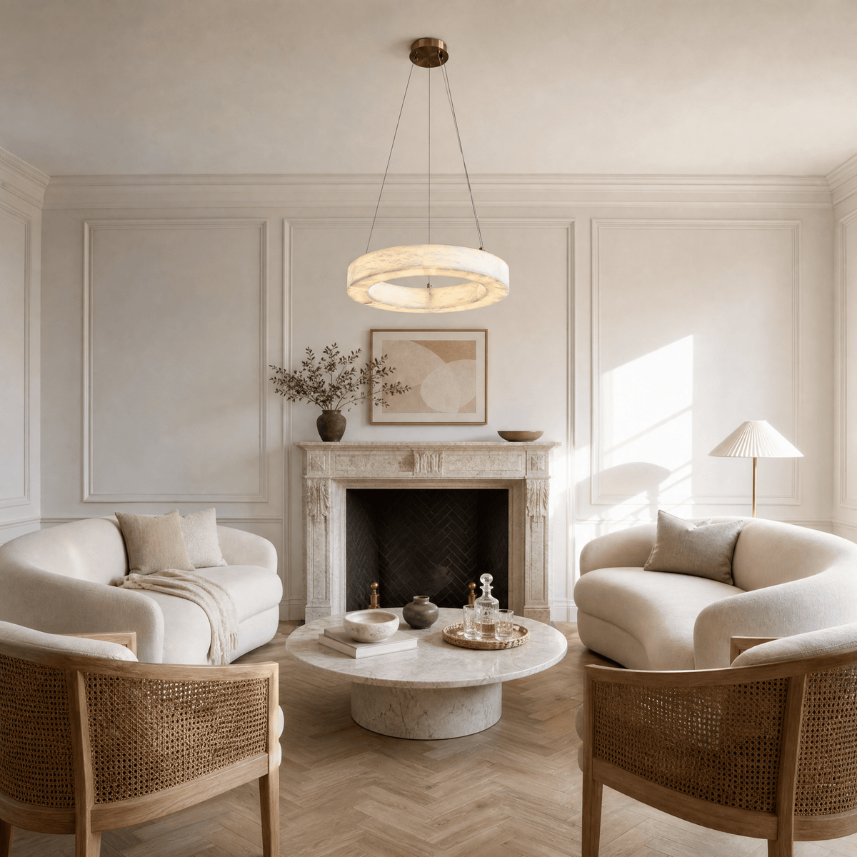 Anello Modern Round Alabaster Chandelier - D500Blushlighting