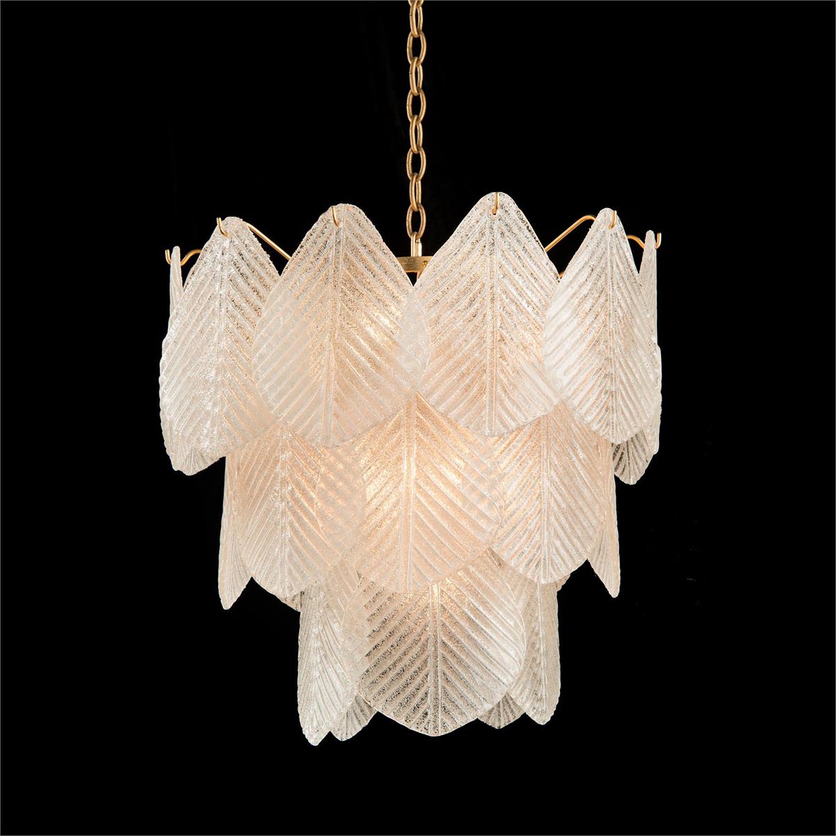 Antique Gold Frosted Glass Nine - Light Chandelier with Cascading Petal Design - Blushlighting