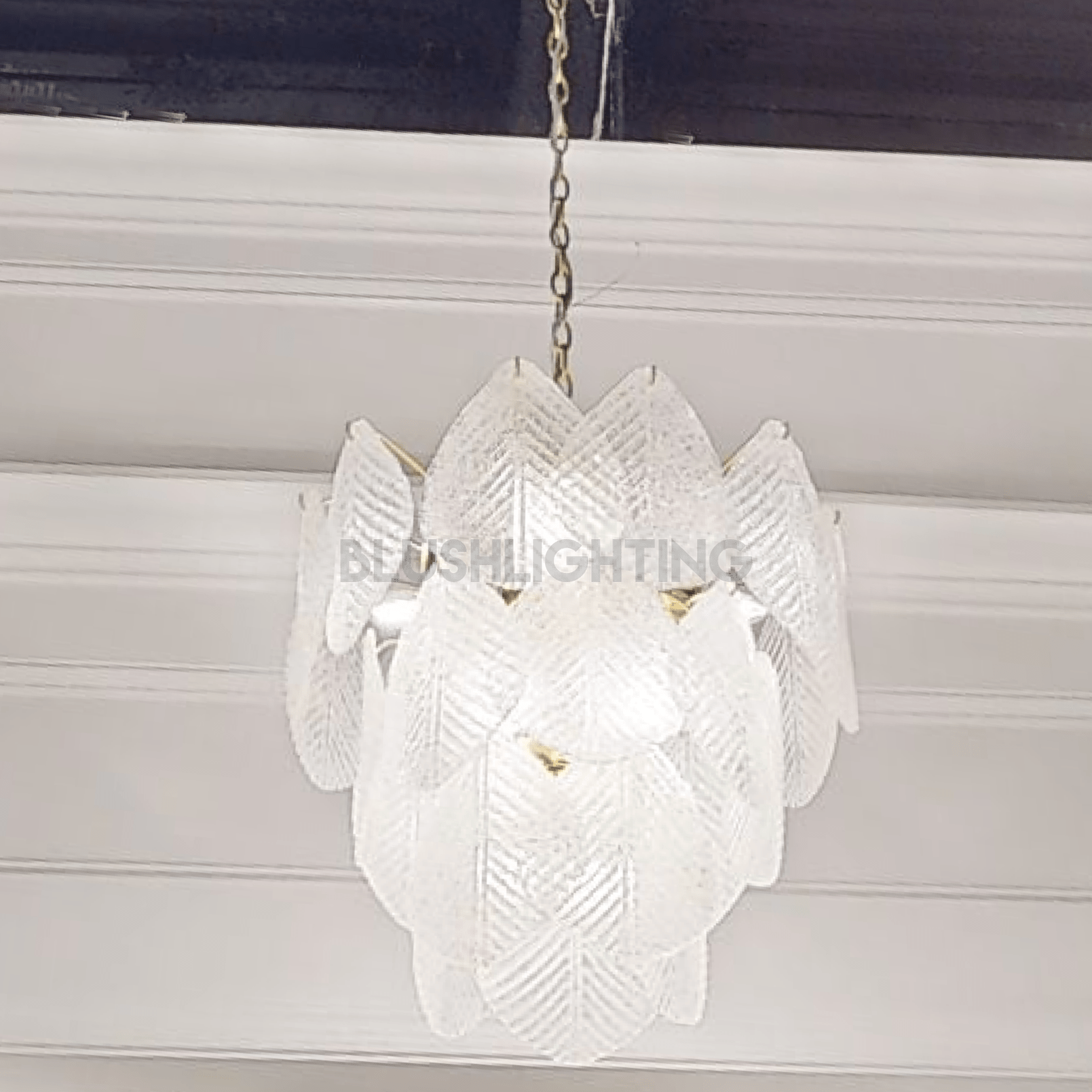 Antique Gold Frosted Glass Nine - Light Chandelier with Cascading Petal Design - Blushlighting
