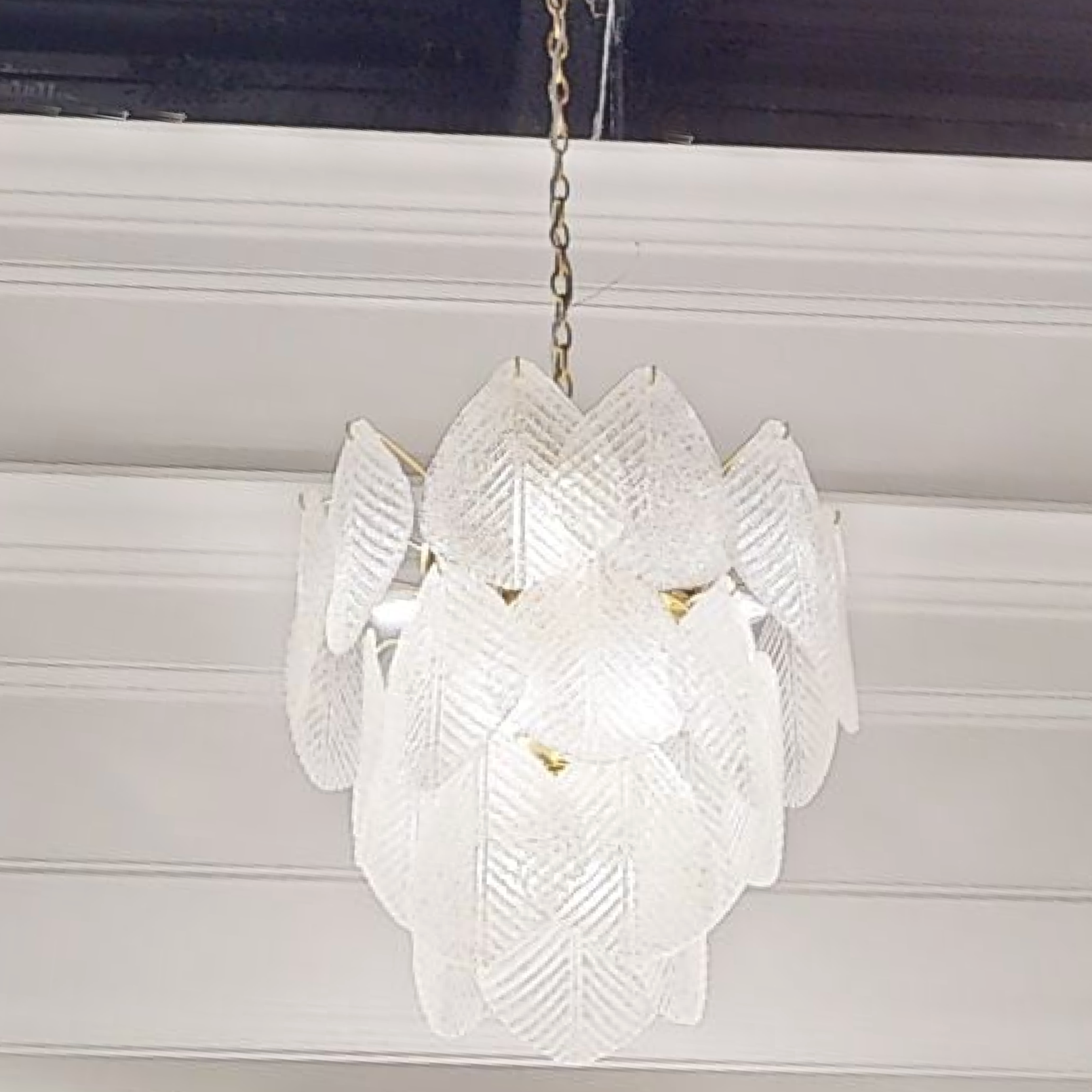 Antique Gold Frosted Glass Nine - Light Chandelier with Cascading Petal Design - Blushlighting