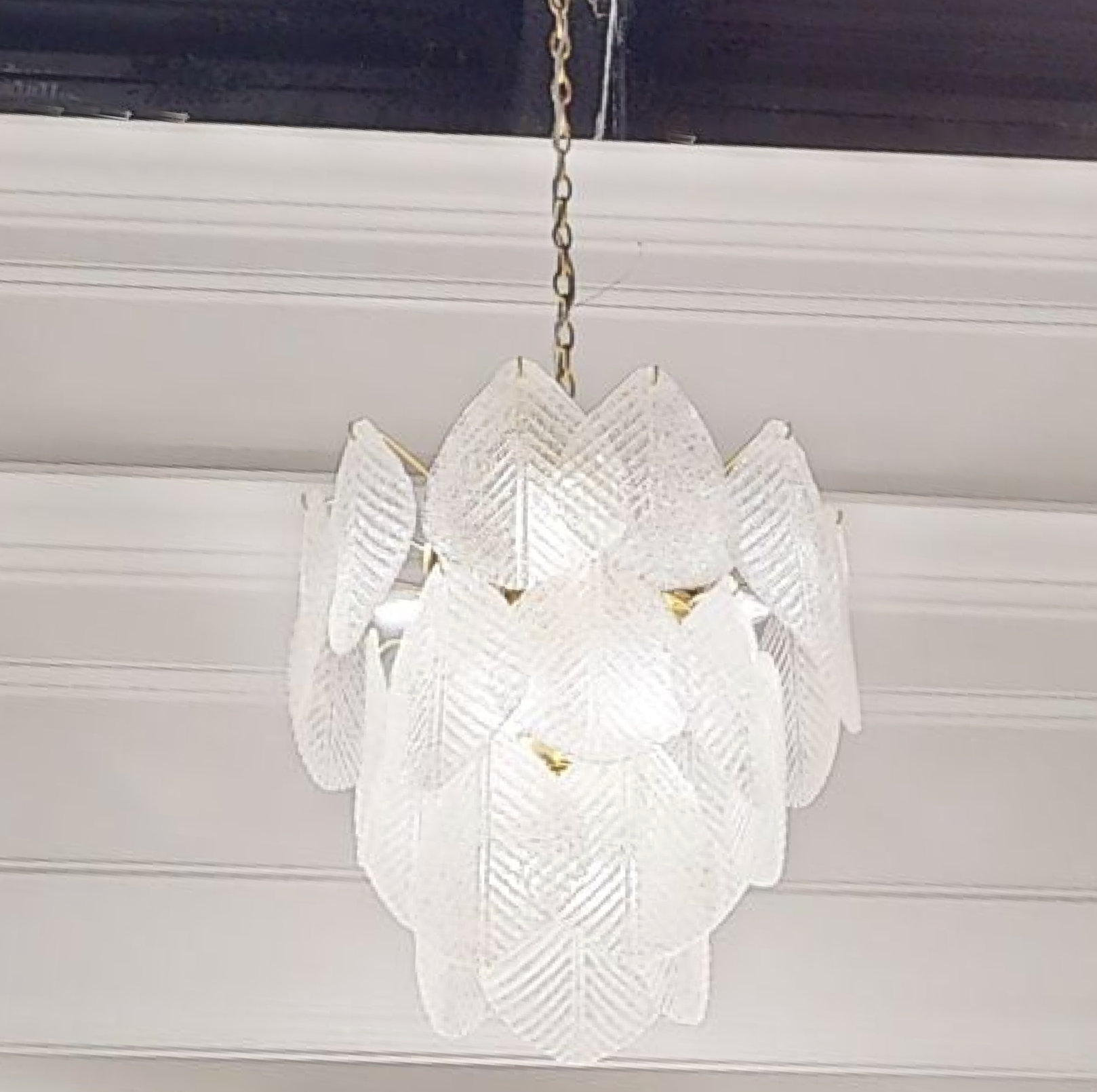 Antique Gold Frosted Glass Nine - Light Chandelier with Cascading Petal Design - Blushlighting