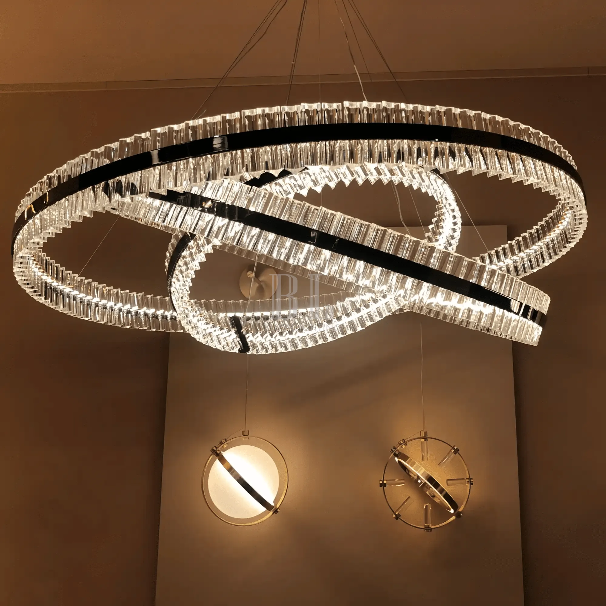 Aquinox 3 - Tier Round Crystal Ring LED Chandelier - 28" DiameterMatte BlackBlushlighting