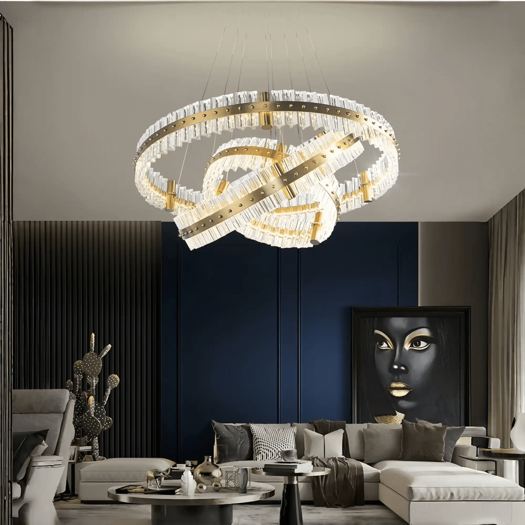Aquinox 3 - Tier Round Crystal Ring LED Chandelier - 28" DiameterLacquered BrassBlushlighting