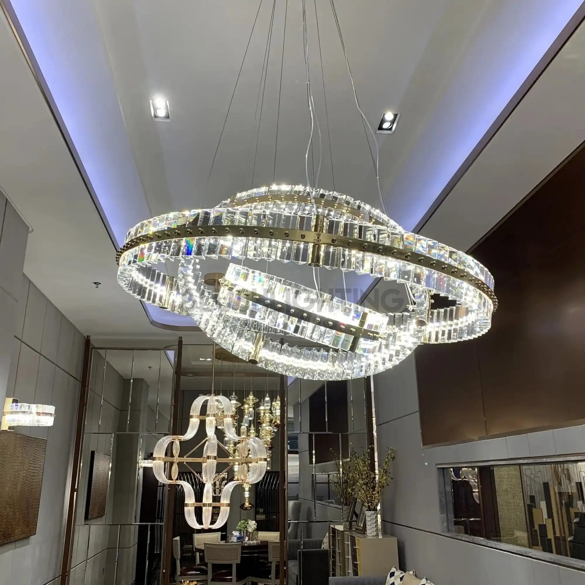 Aquinox 3 - Tier Round Crystal Ring LED Chandelier - 28" DiameterPolished NickelBlushlighting