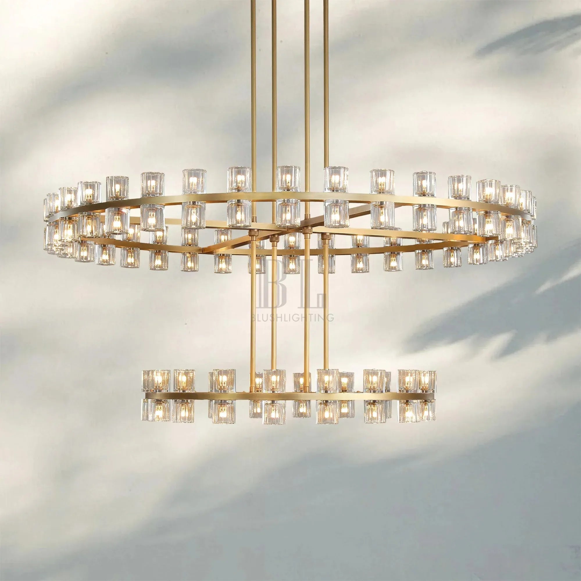 Arcachan Crystal 2-Tier Round Chandelier 60"-Brass-