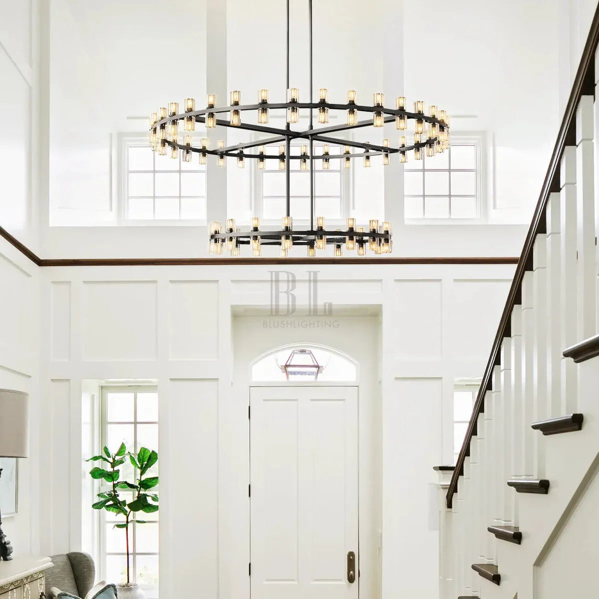 Arcachan Crystal 2-Tier Round Chandelier 60"-Bronze-Blushlighting