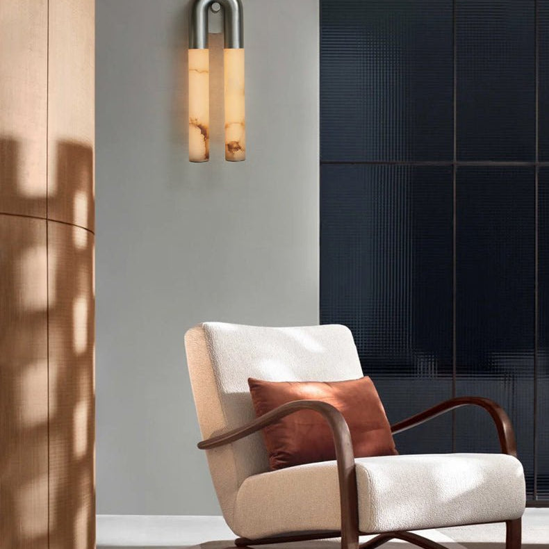 Arch Alabaster Sconce - ∅ 5.5″ x H 17.7″Nickel & WhiteBlushlighting