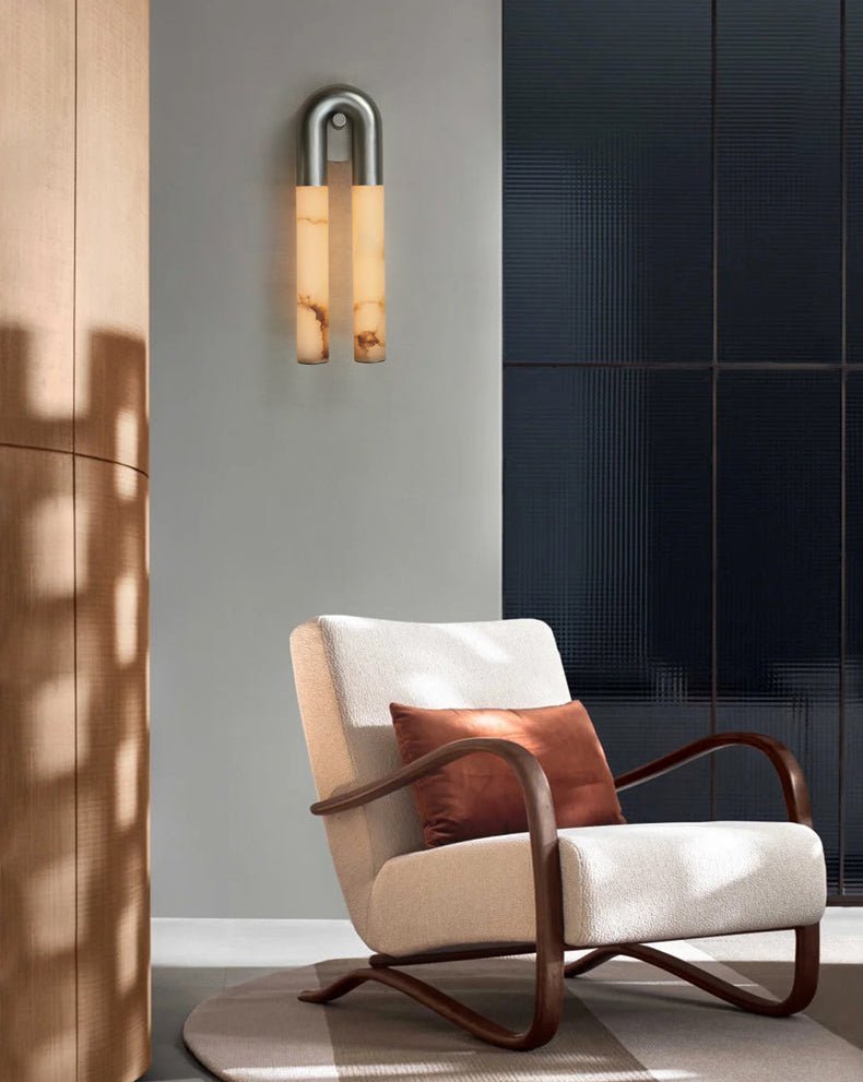 Arch Alabaster Sconce - ∅ 5.5″ x H 17.7″Nickel & WhiteBlushlighting