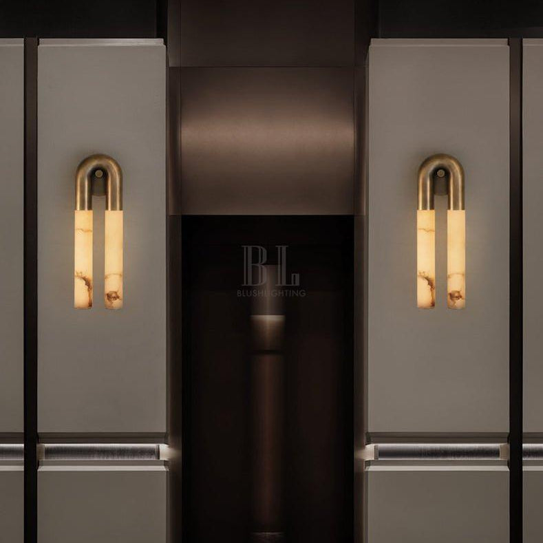 Arch Alabaster Sconce - ∅ 5.5″ x H 17.7″Bronze & WhiteBlushlighting